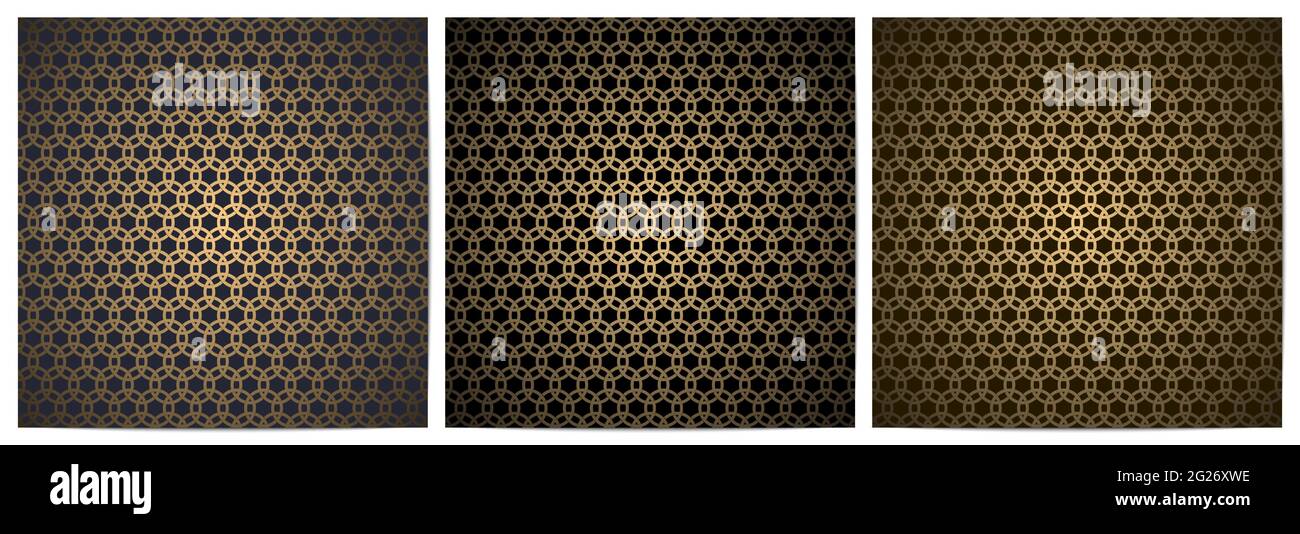 Set of abstract geometric seamless pattern with golden circle.Luxury of ...