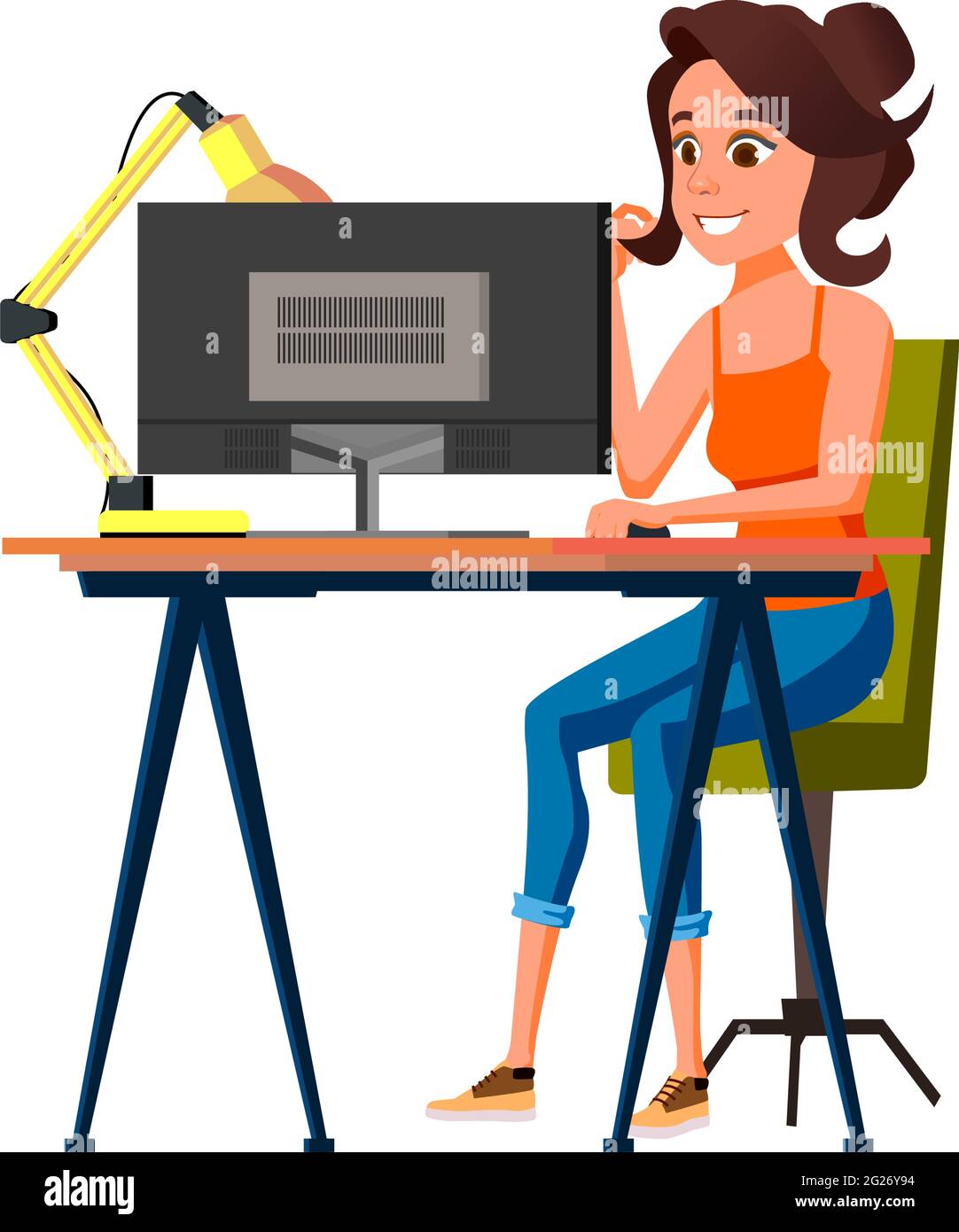 woman creator digital image processing on computer cartoon vector Stock ...