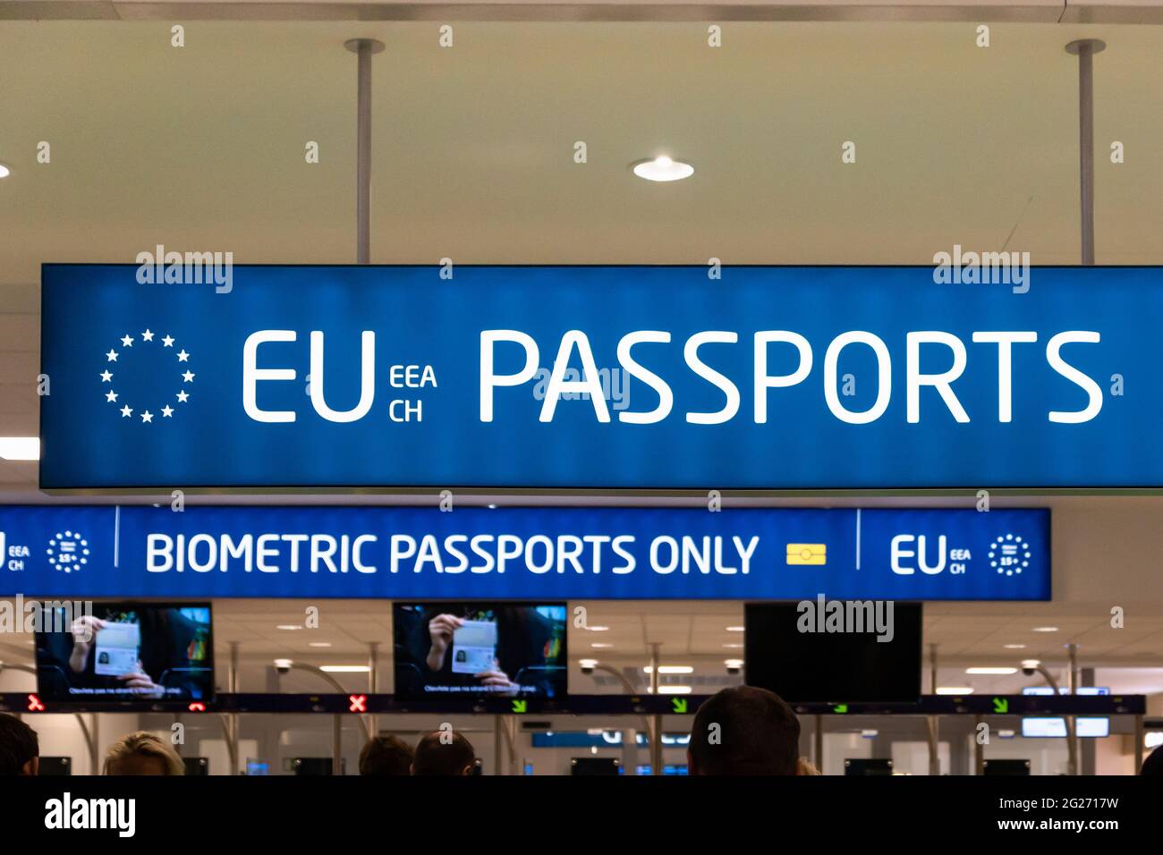 Passport control for EU and other passport holders at European border  control Stock Photo - Alamy