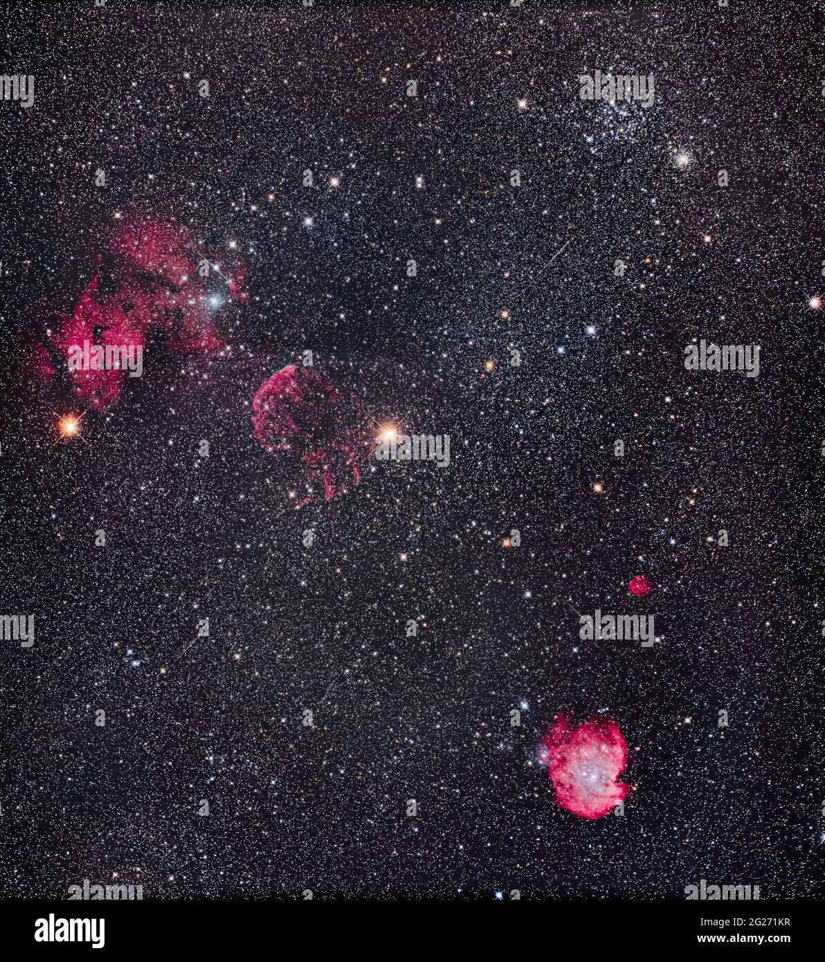 Nebulae and clusters in southern Gemini and northern Orion. Stock Photo