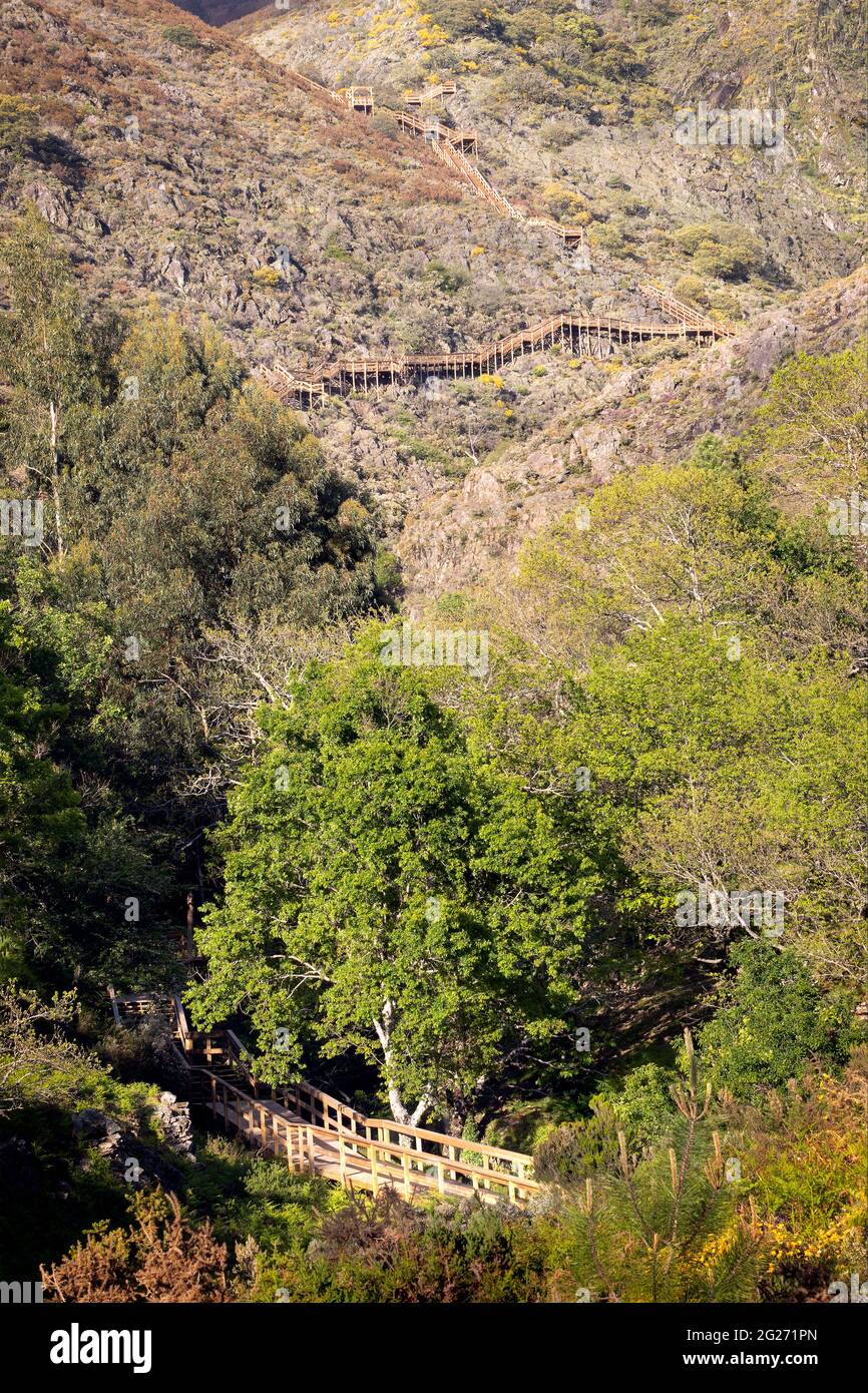 General view of the Passadiço da Ribeira de Quelhas in Coentral, Serra da Lousã, Portugal, during the day. Stock Photo