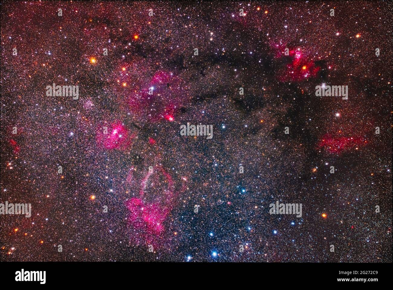 Bright star clusters and nebulae on the Cassiopeia-Cepheus border. Stock Photo