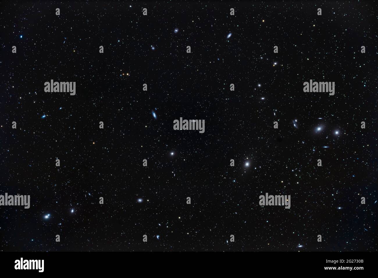 The Coma-Virgo Galaxy Cluster including the Messier galaxies of Markarianâ€™s Chain. Stock Photo