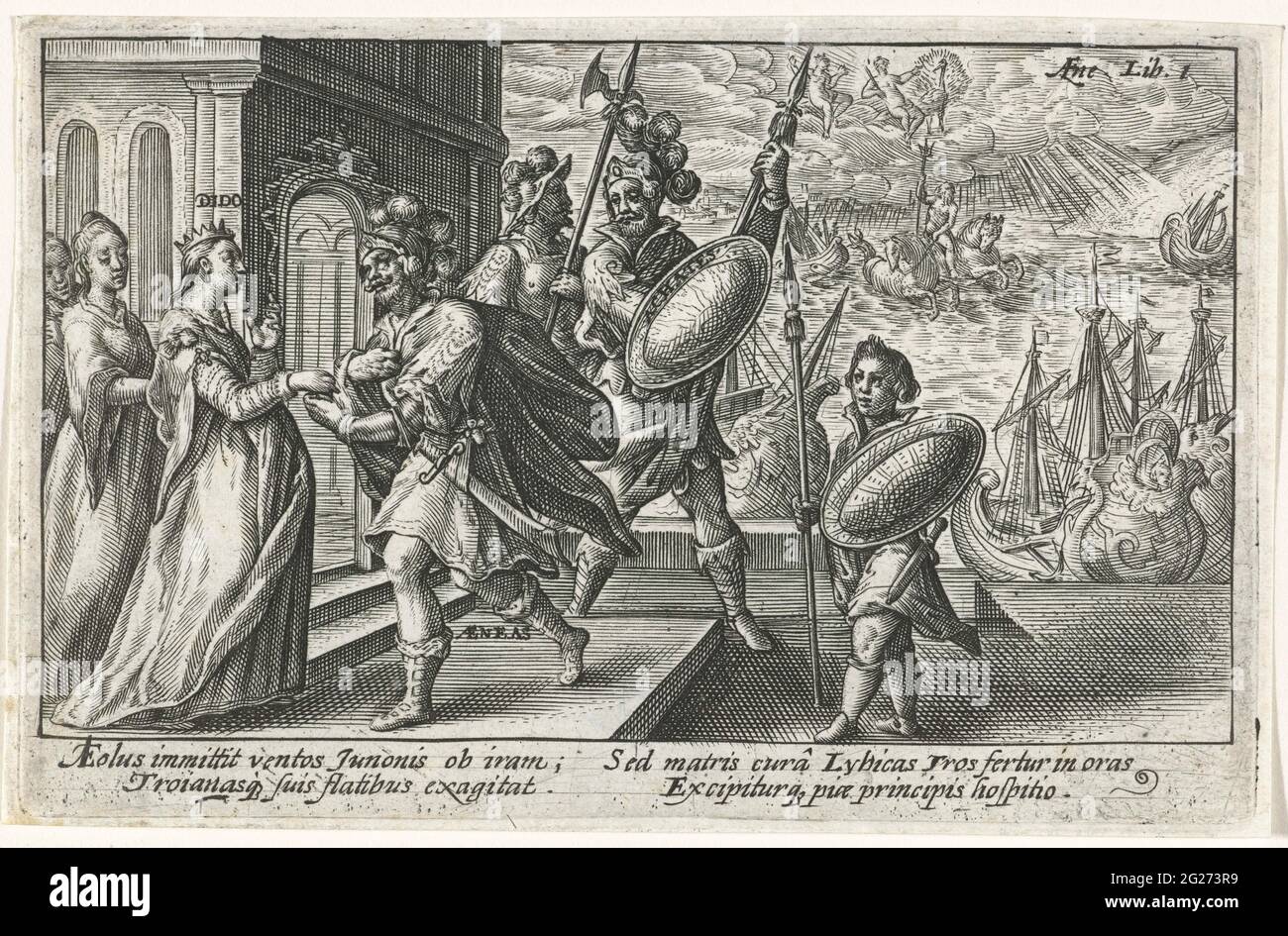 Dido receives Aeneas; Speculum Aeneidis Virgilianae. Dido, Queen of