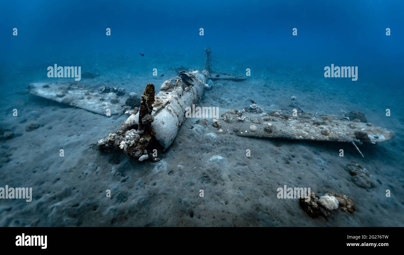The Mitsubishi Zero Wreck, Kimbe Bay, Papua New Guinea. Stock Photo