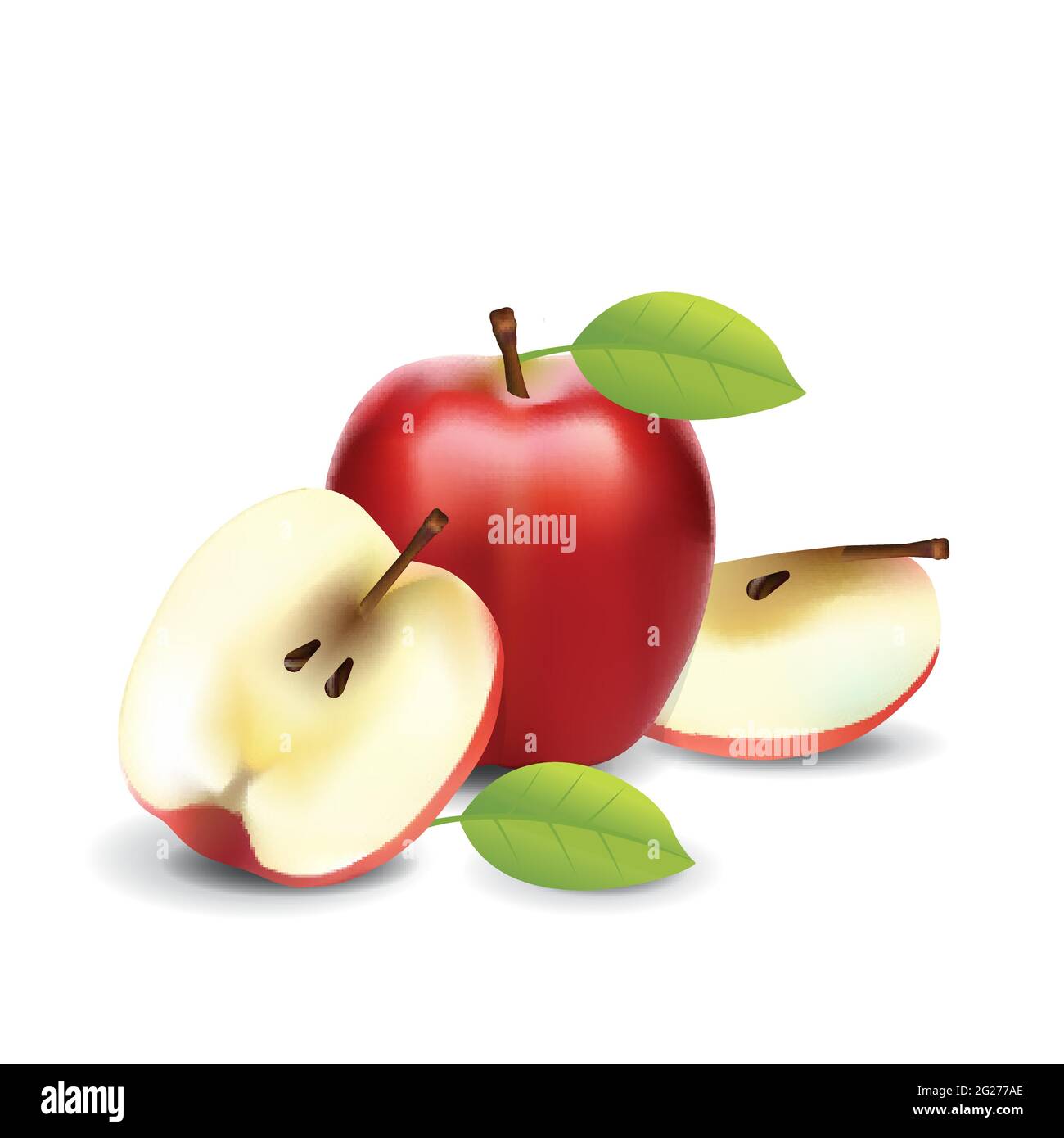 Red Apple Healthy Organic Fresh Fruit Summer Isolated Vector Illustration Stock Vector