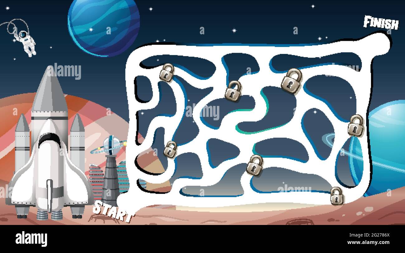 Maze game with space theme template illustration Stock Vector Image ...