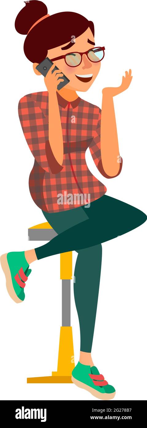 laughing girl speaking with friend on mobile phone in cafeteria cartoon  vector Stock Vector Image & Art - Alamy