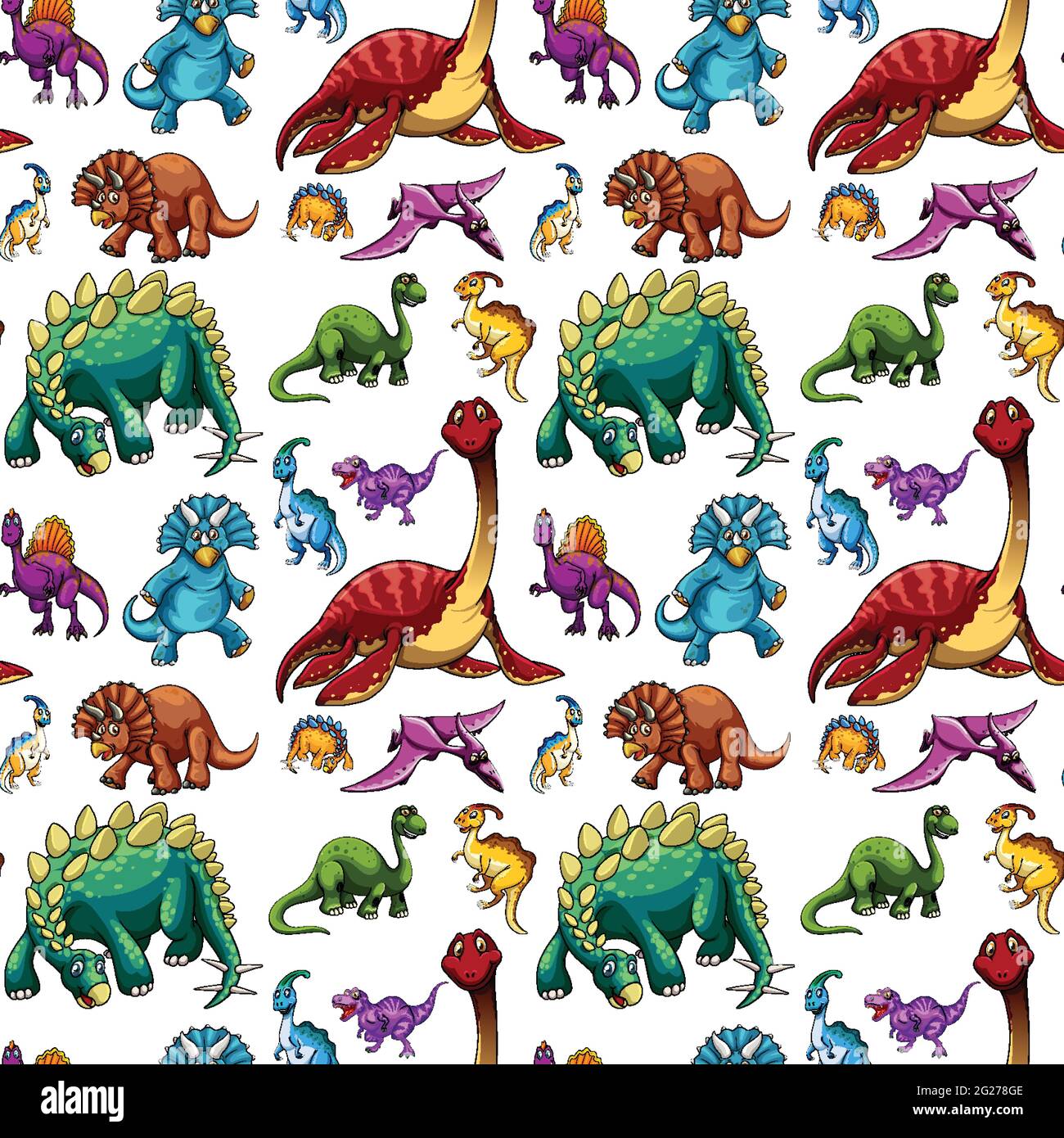 Seamless pattern with various dinosaurs on white background ...