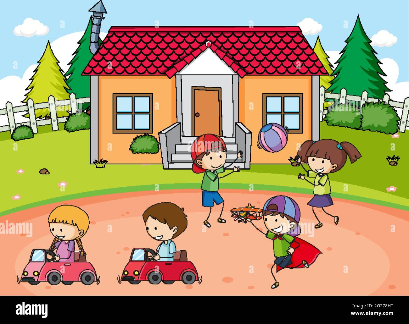 Outdoor Park Scene With Many Kids Illustration Stock Vector Image And Art