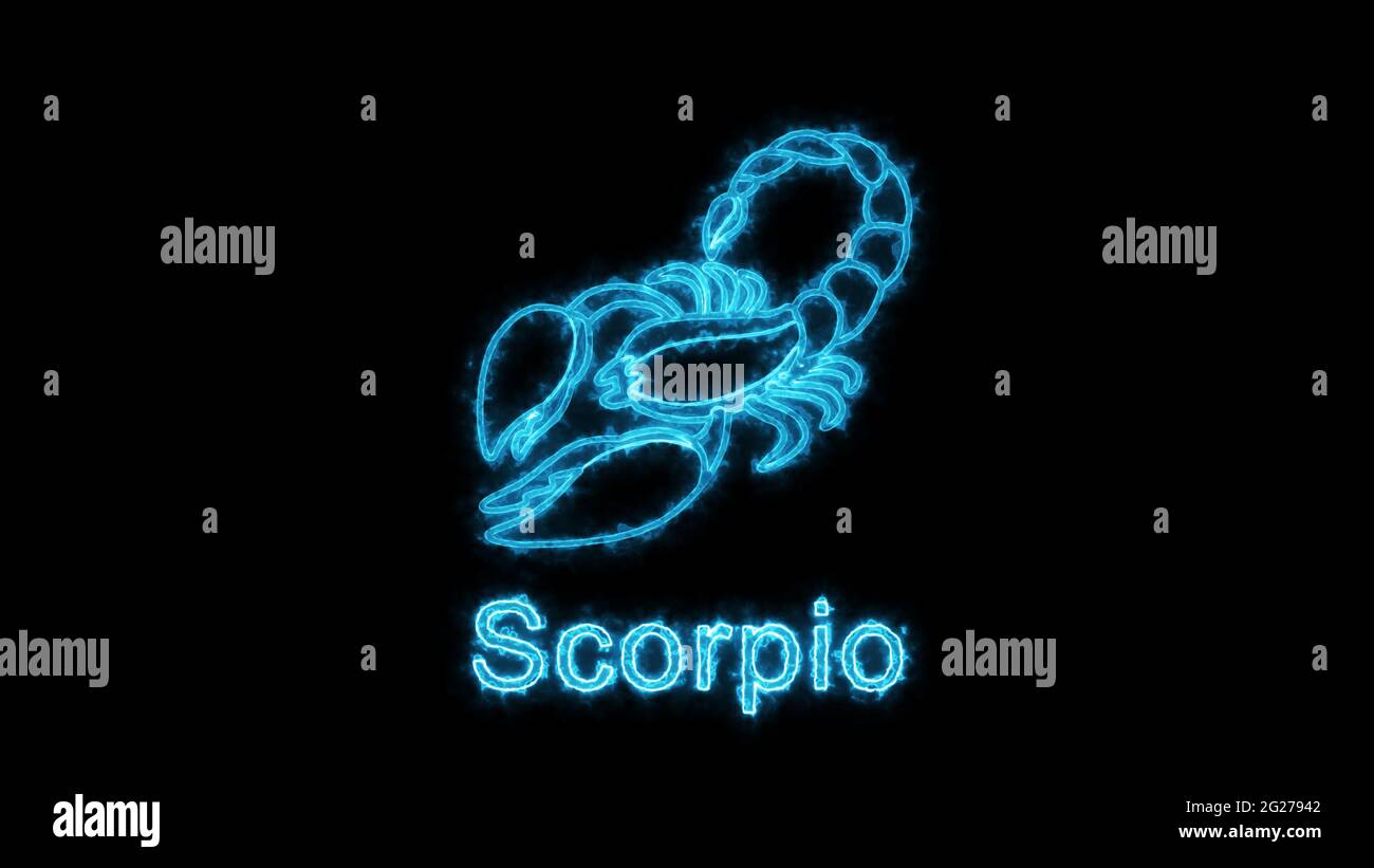 The Scorpio zodiac symbol, horoscope sign lighting effect green neon glow. Royalty high-quality photo of Scorpio signs isolated on black background Stock Photo