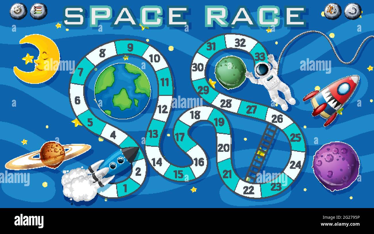 Snake and ladders game template with space theme illustration Stock Vector