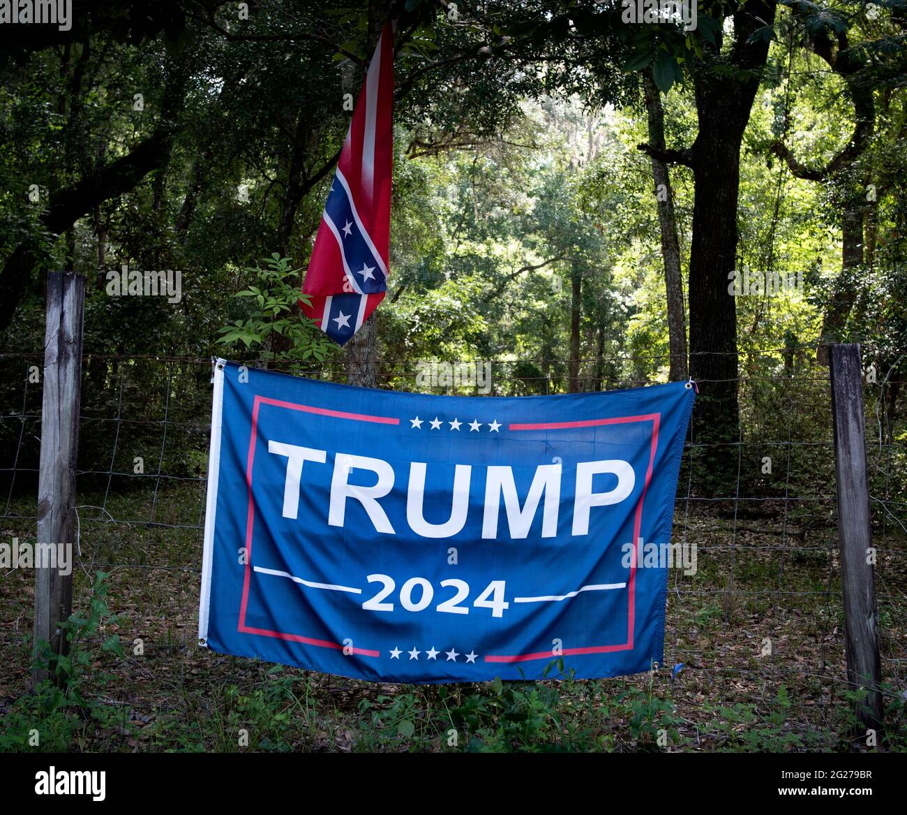 Brooksville, Florida, USA. 8th June, 2021. A flag supporting former