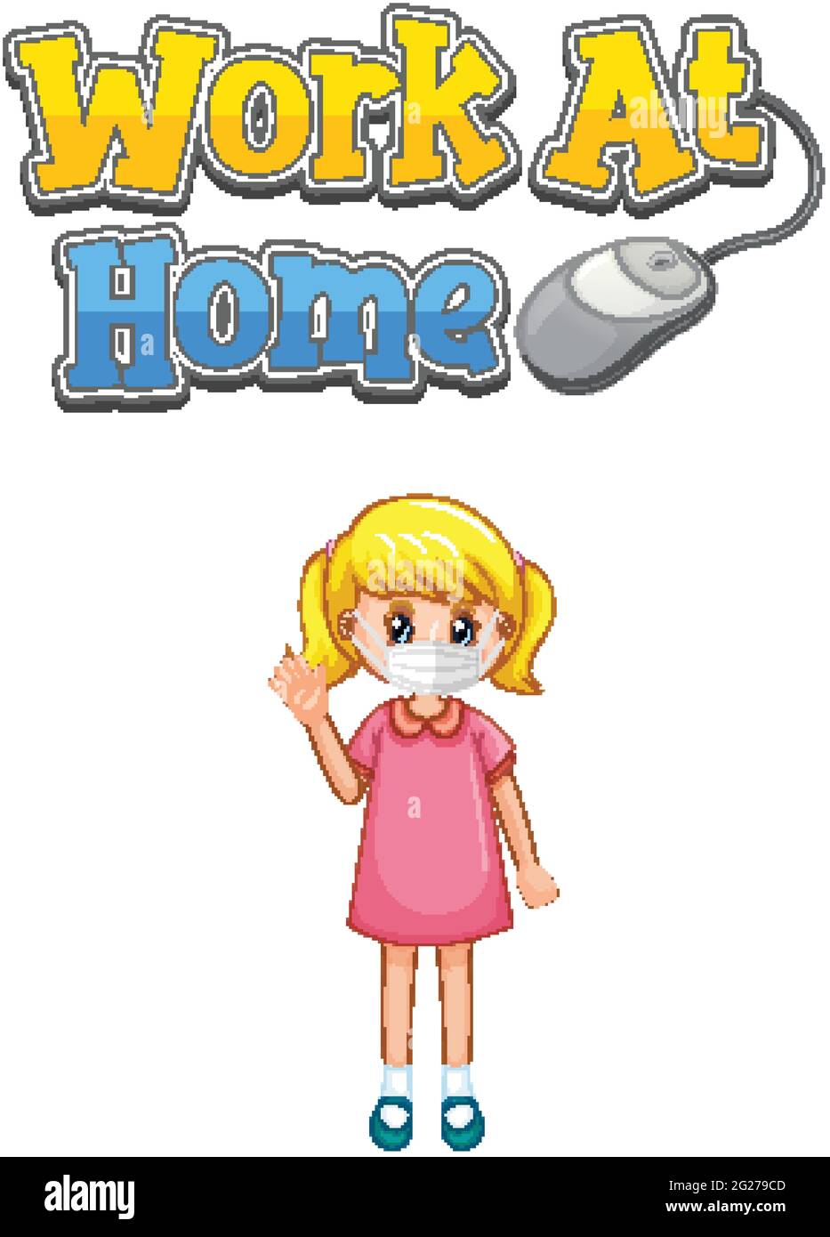 Work At Home font design with a girl wearing medical mask on white ...