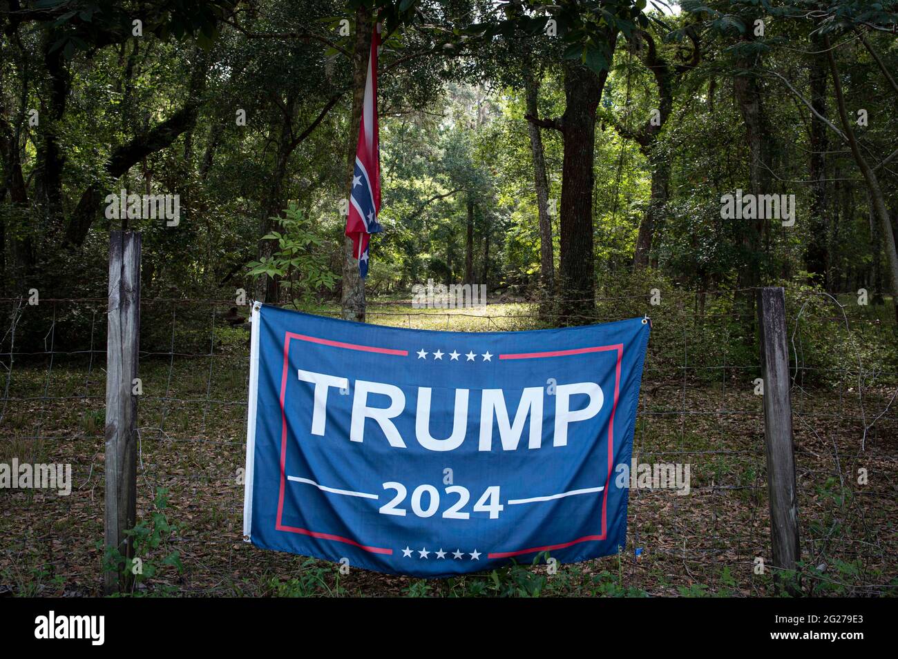 Brooksville, Florida, USA. 8th June, 2021. A flag supporting former