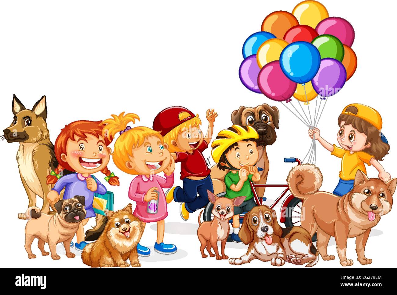 Group of children with their dogs illustration Stock Vector Image & Art ...