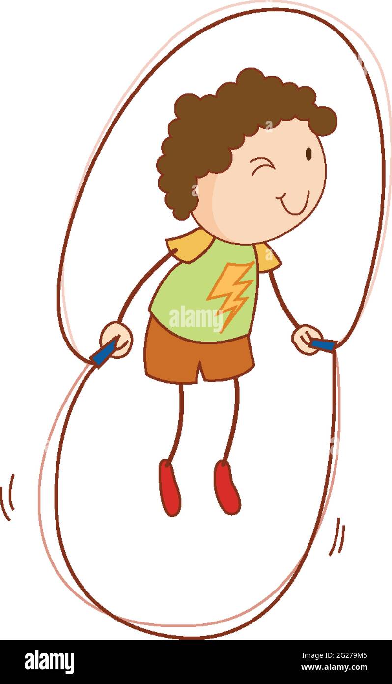A doodle kid jumping rope cartoon character isolated illustration Stock ...