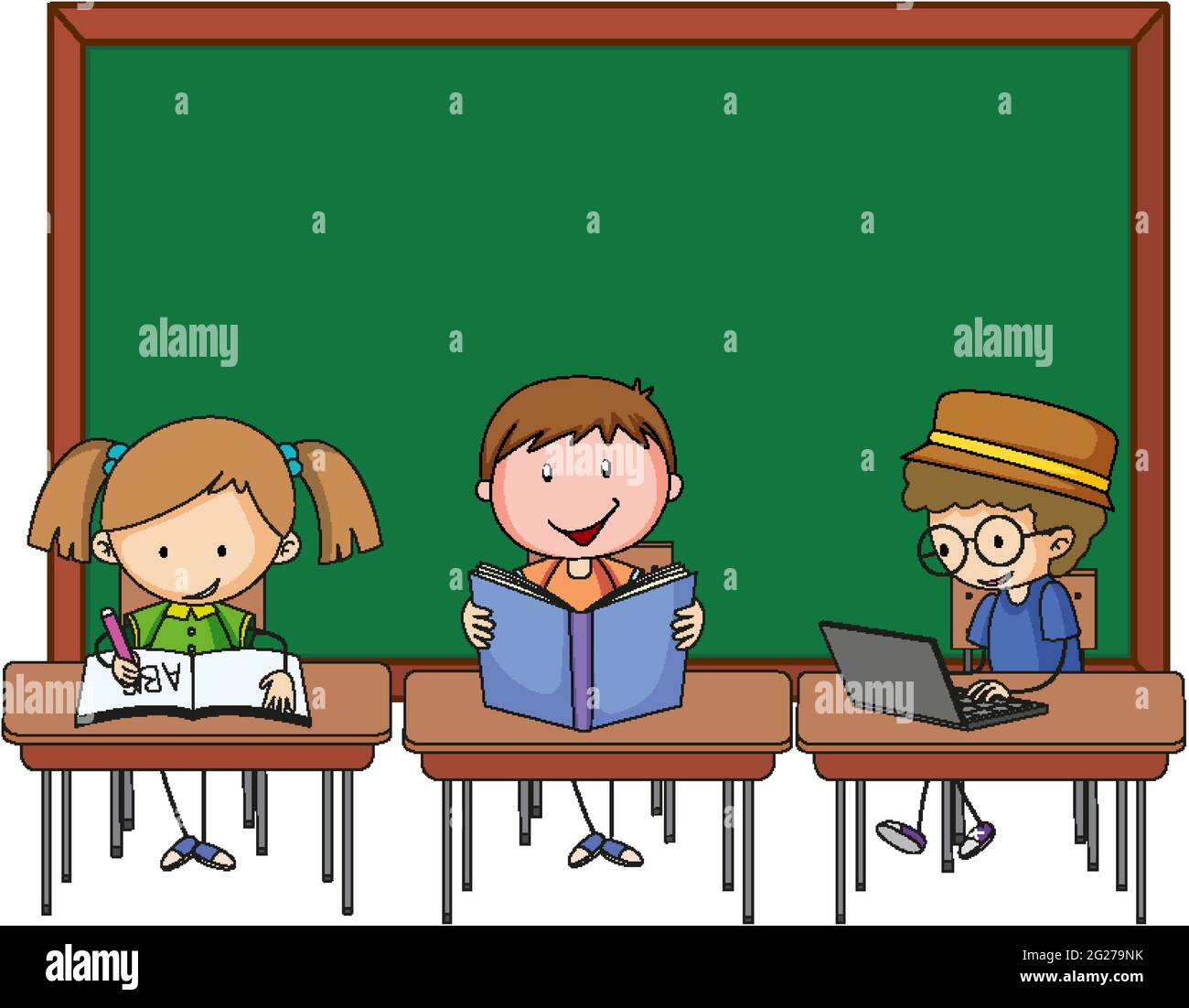 Blank board with many kids cartoon character illustration Stock Vector ...