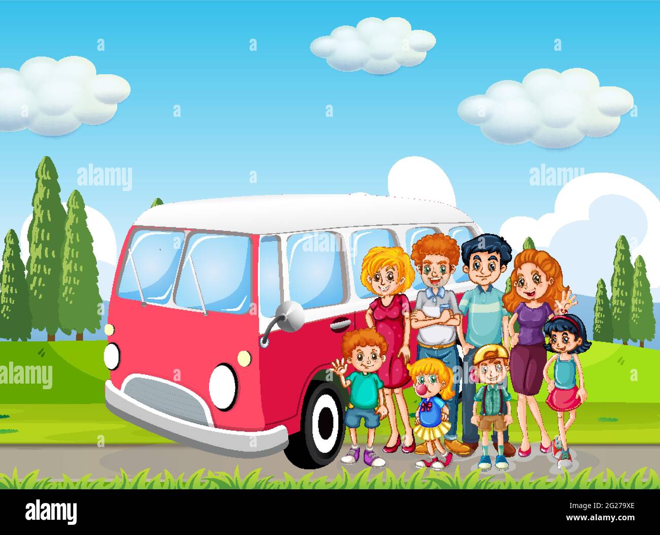 Outdoor scene with happy family in the park illustration Stock Vector ...