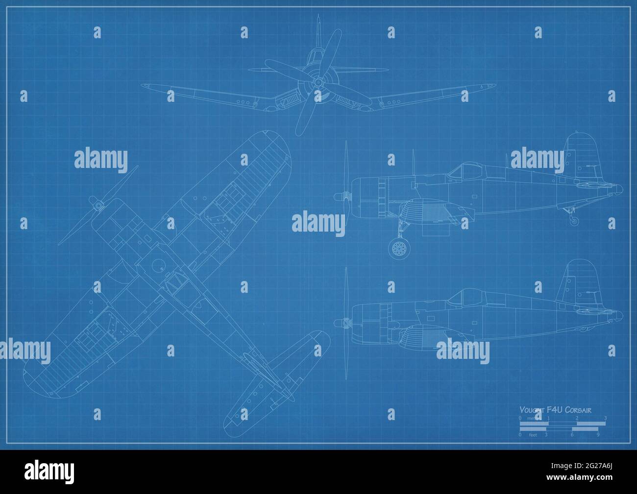 Blueprint of a F4U Corsair. Stock Photo
