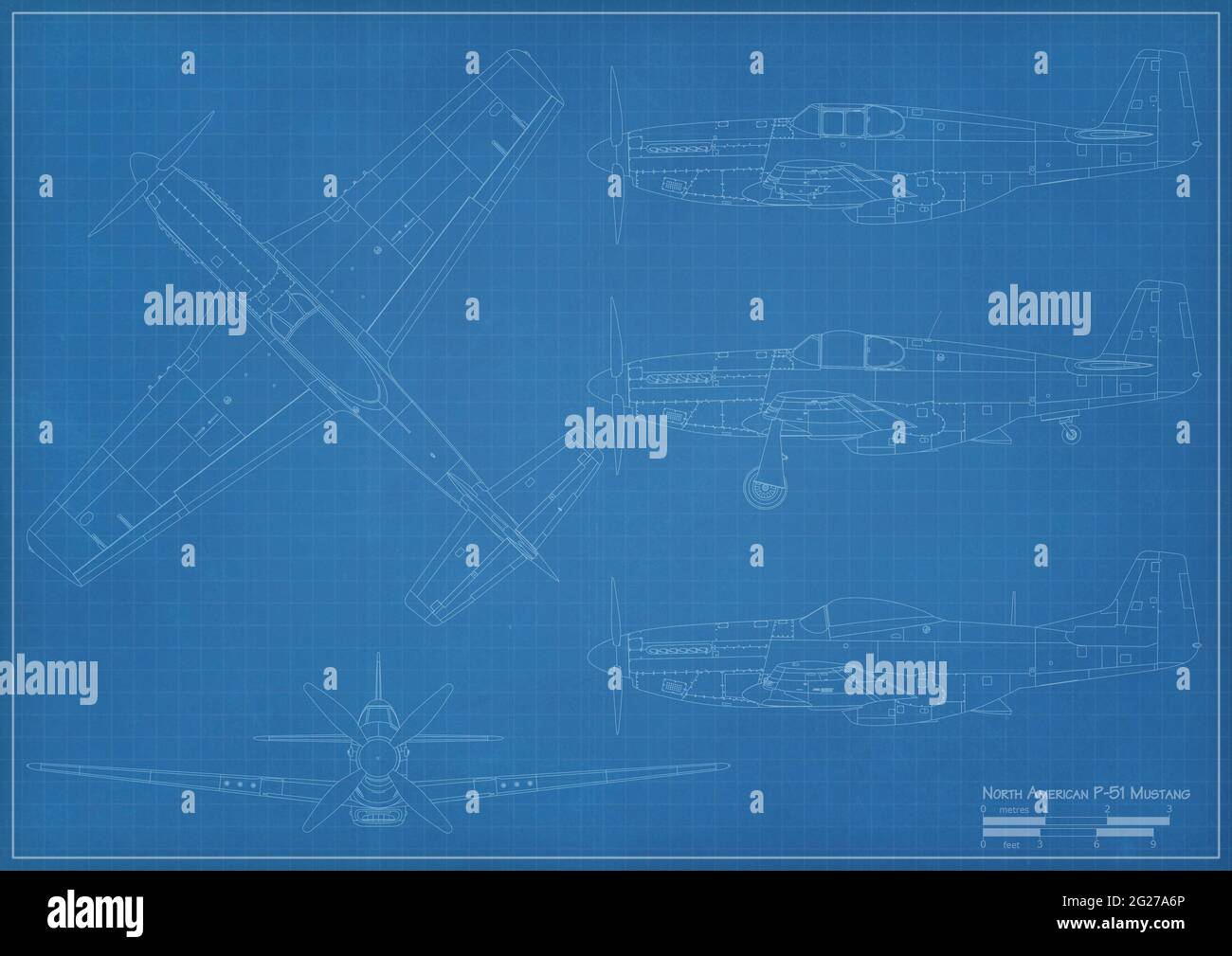 Blueprint of a P-51 Mustang Stock Photo - Alamy