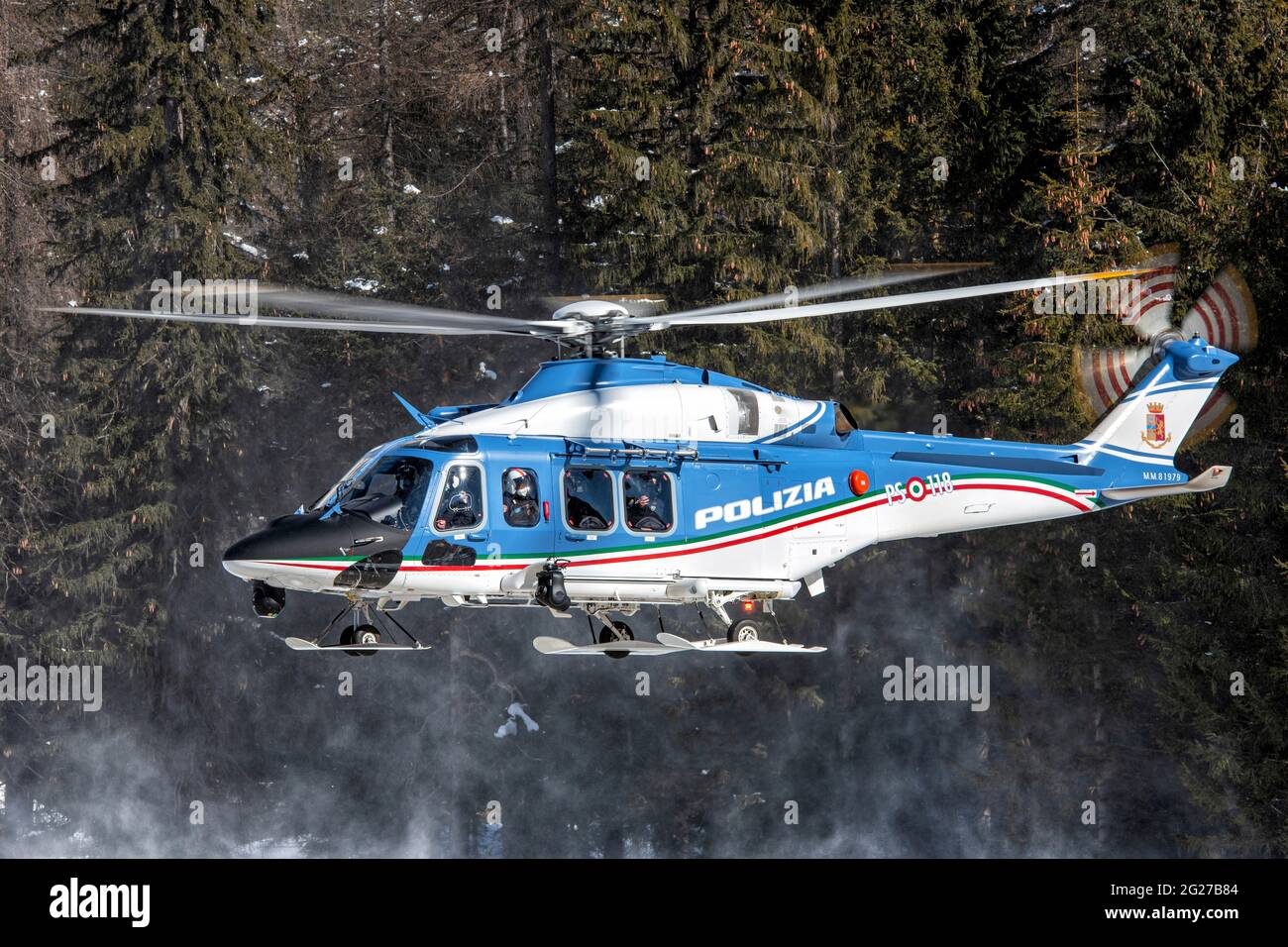 Italian Polizia di Stato new AW-139 helicopter in Italy. Stock Photo