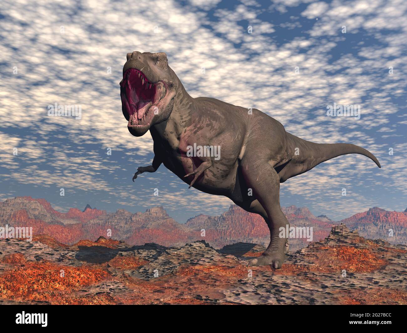 Tyrannosaurus rex roaring in the red desert Stock Photo Alamy