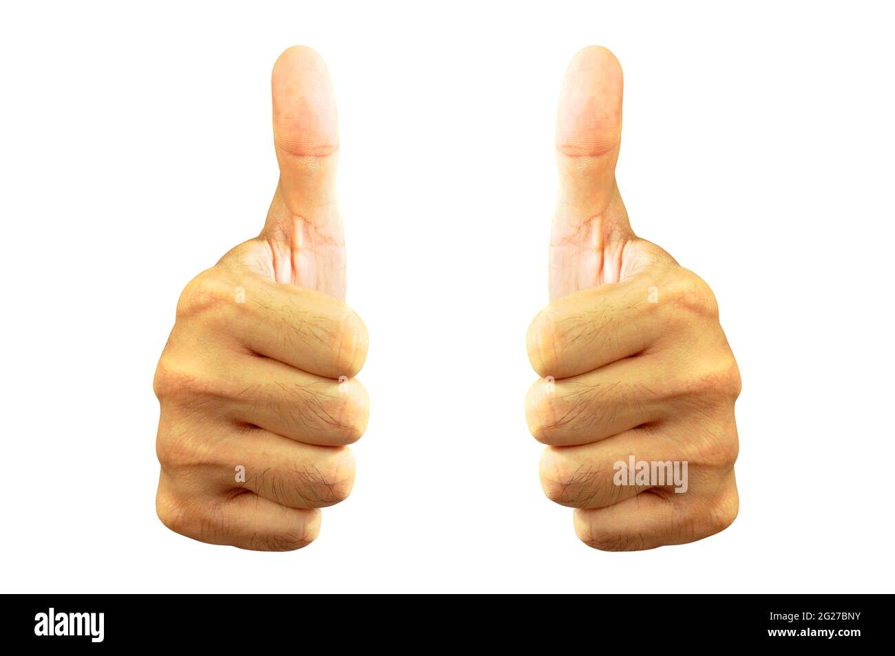 Two hands giving thumbs up isolated on white Stock Photo
