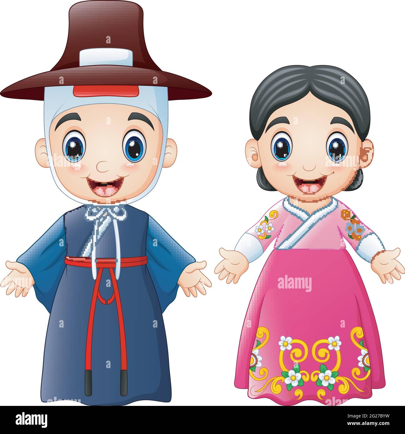 Cartoon Korean couple wearing traditional costumes Stock Vector Image & Art  - Alamy