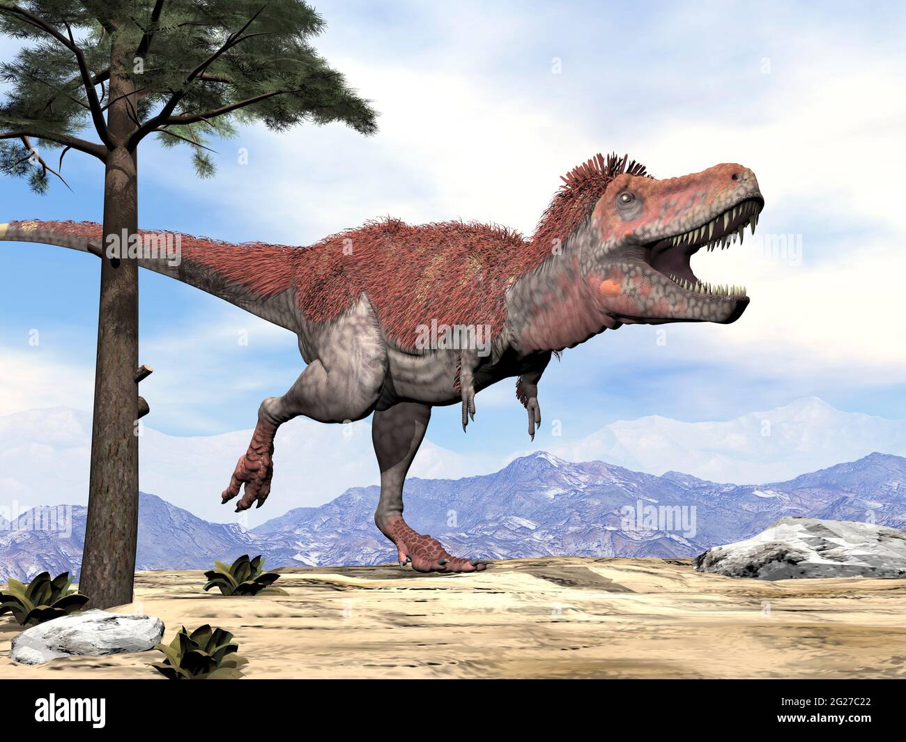 Tarbosaurus dinosaur roaring. Stock Photo