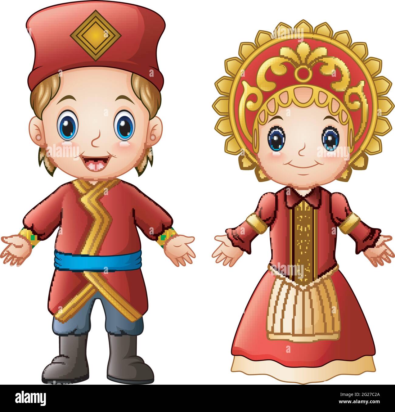 Cartoon Russian Couple Wearing Traditional Costumes Stock Vector Image And Art Alamy 