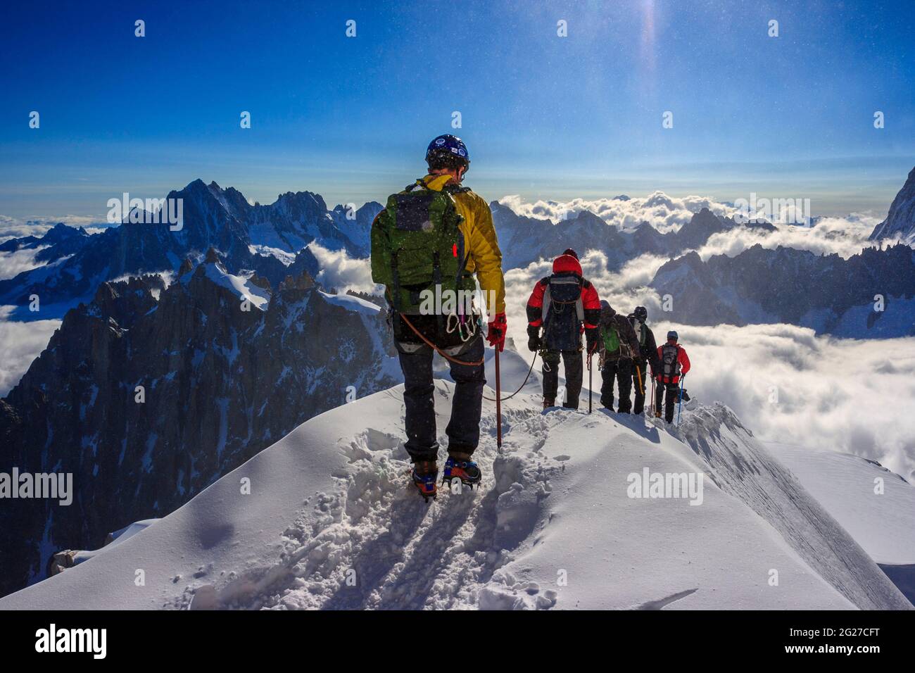Mountain climbers descending from the Aiguille du Midi (Mont Blanc ...