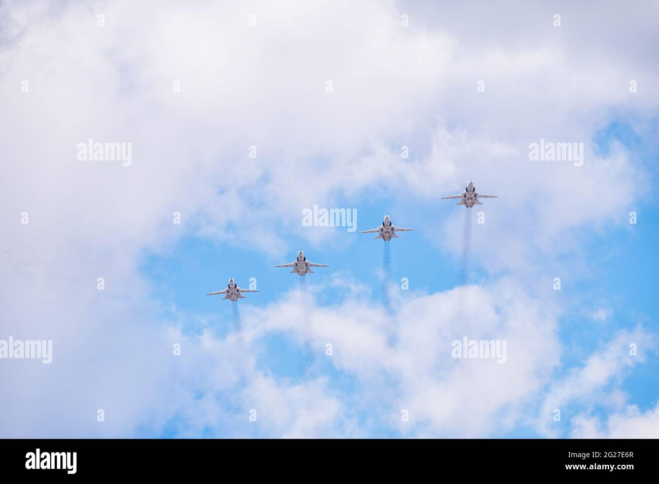 Moscow, Russia - May, 05, 2021: Sukhoi SU-24 flying over Red Square during the preparation of the Victory Day May 9 parade. Stock Photo