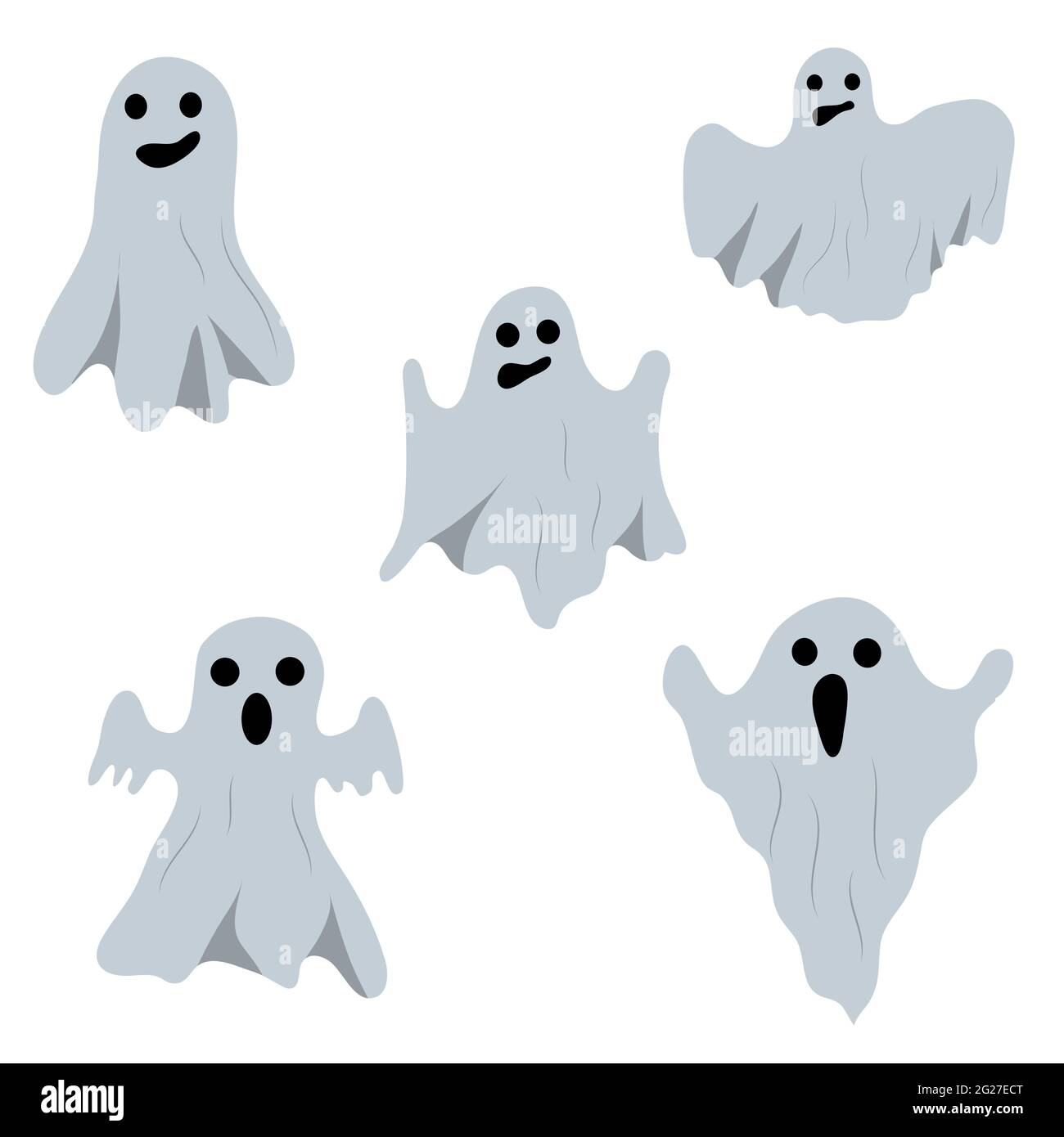 set of cartoon ghosts, Halloween. vector isolated on white background. Stock Vector