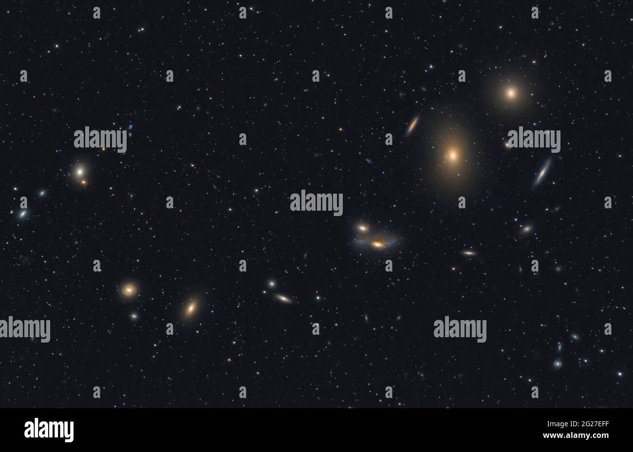 Stretch of galaxies known as Markarian's Chain. Stock Photo