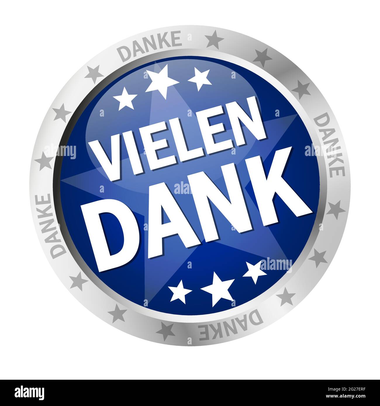EPS 10 vector with round colored button with banner and text many thanks (in german) Stock Vector
