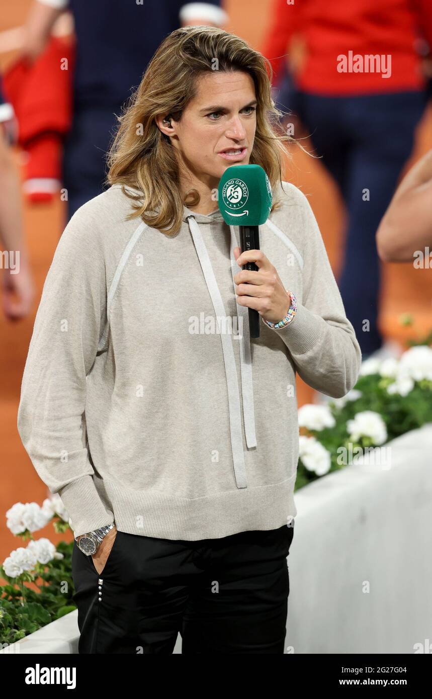 Paris, France, June 8, 2021 Amelie Mauresmo comments for Prime Video Amazon  day 10 of the French Open 2021, Grand Slam tennis tournament on June 8, 2021  at Roland-Garros stadium in Paris,