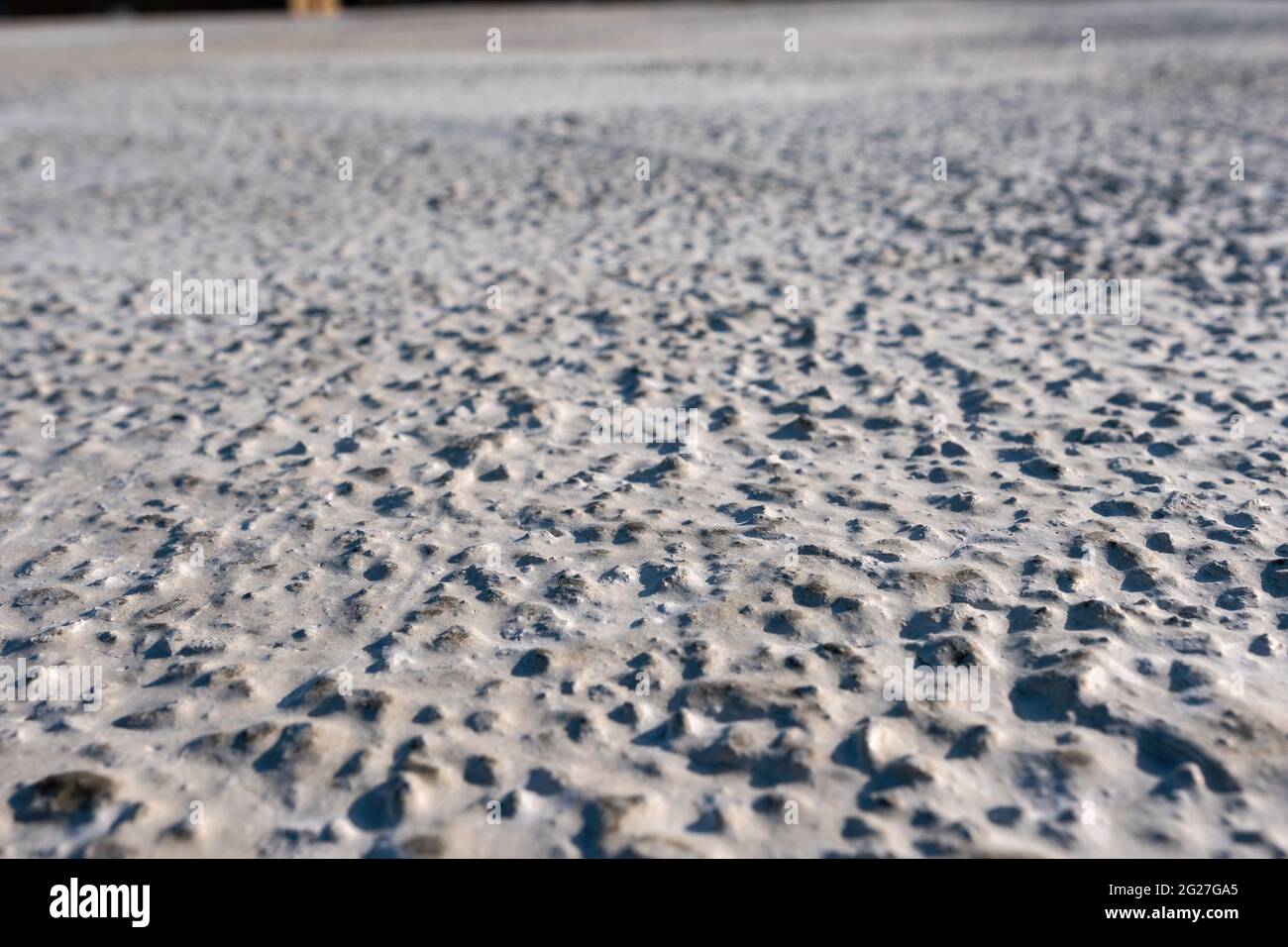 Close up of concrete foundation Building background. The angle of the concrete base after the building material has dried. Selective focus. Stock Photo