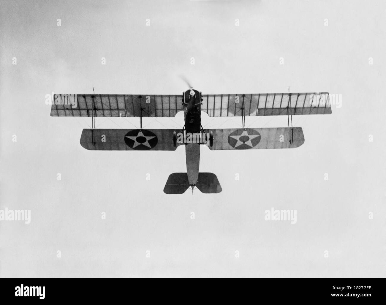 A Marine biplane performing a loop during World War I. Stock Photo