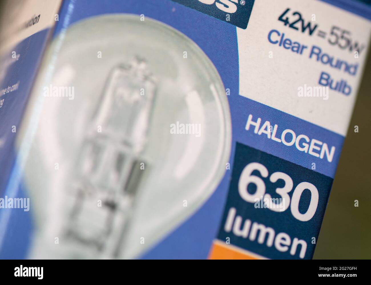 A view of packaging for a halogen lightbulb. Sales of halogen