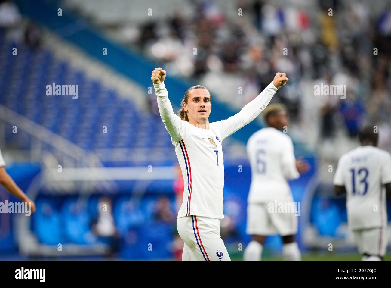 Saint Denis, France on June 8, 2021. FranceâÂ€Â™s Antoine Griezmann  celebrates his goal during the Euro 2021 preparation match between France  and Bulgaria at the Stade de France, in Saint Denis, France