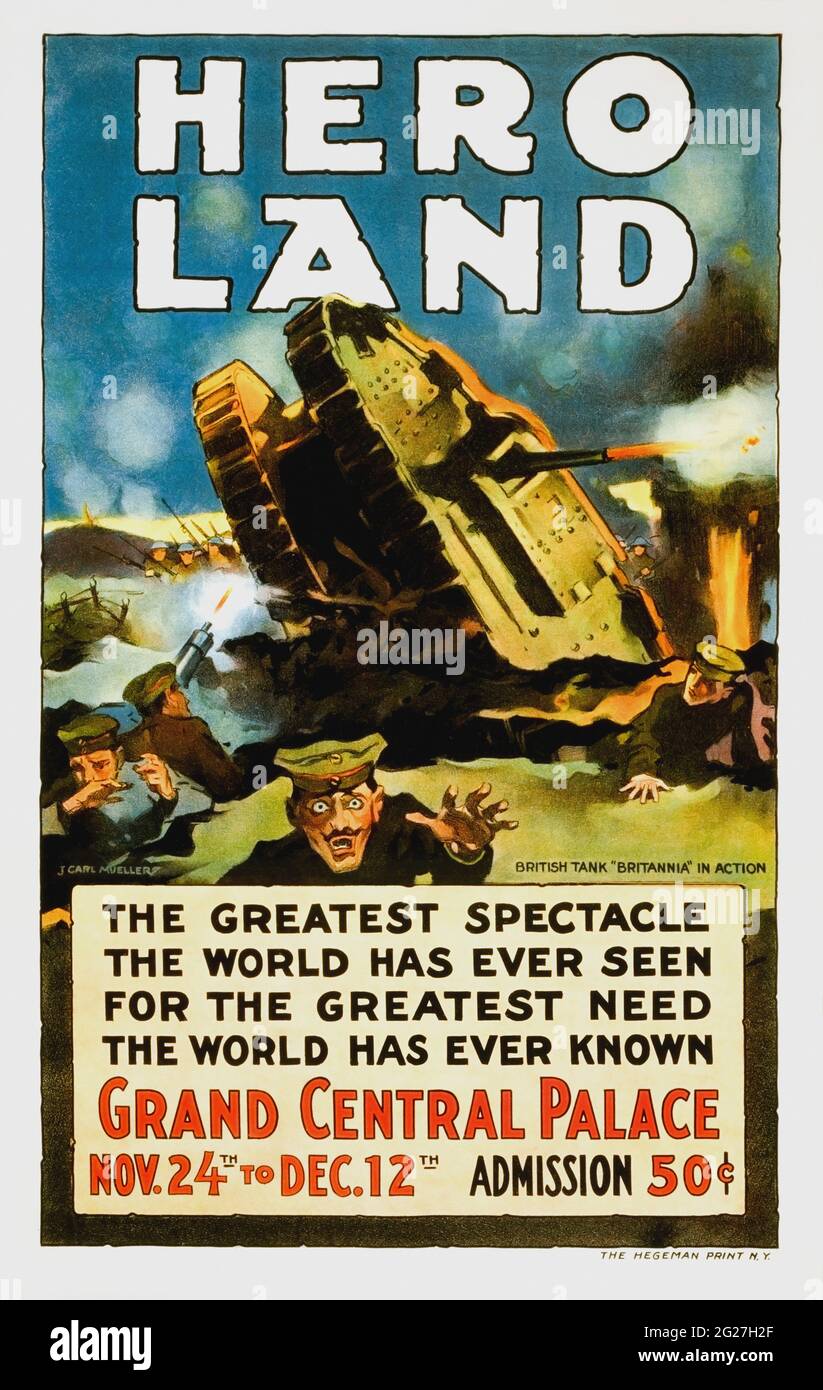 Poster for Hero Land, a World War One fund-raising event held in New York. Stock Photo