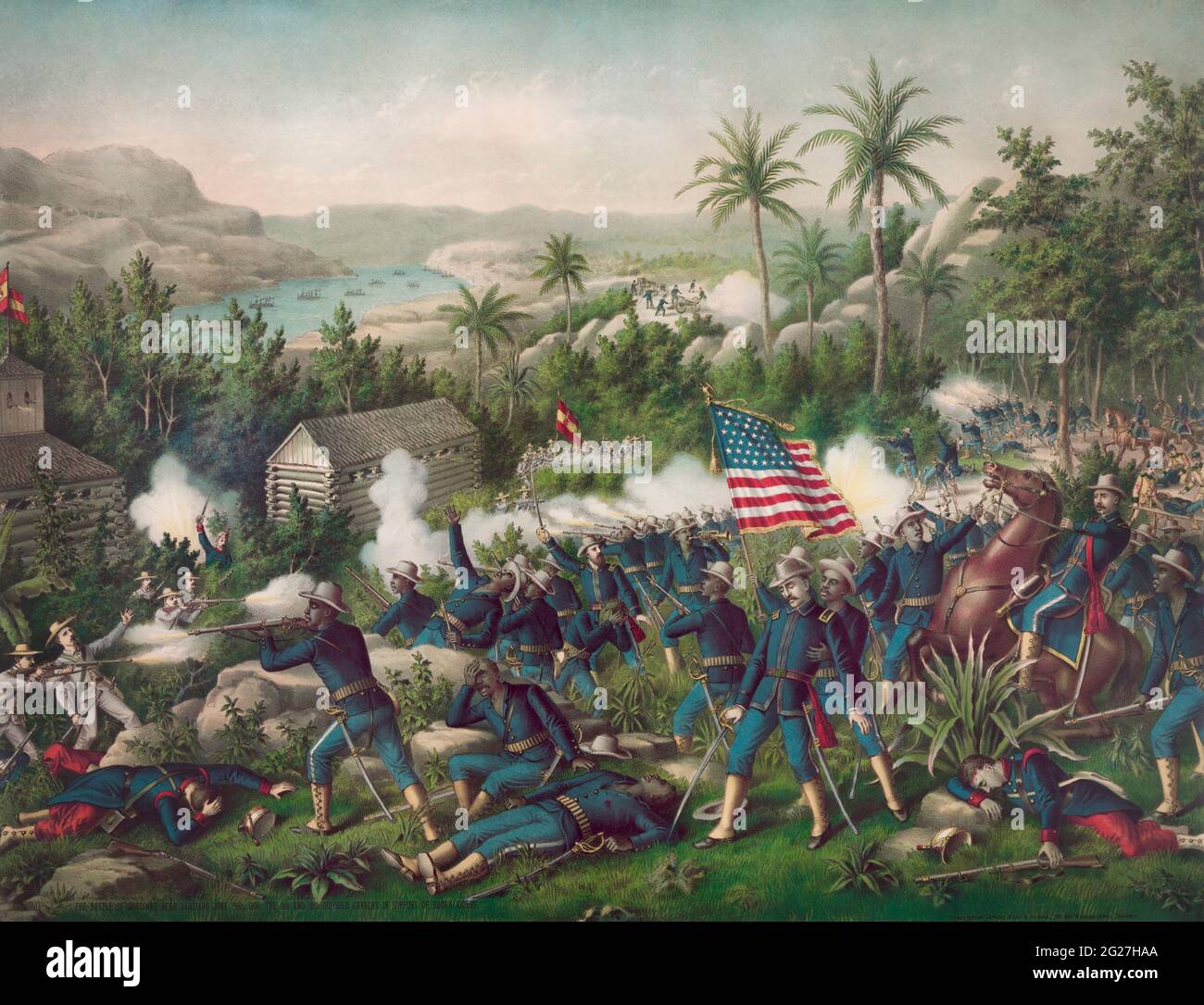 A scene from the The Battle of Las Guasimas of June 24, 1898 in Cuba. Stock Photo