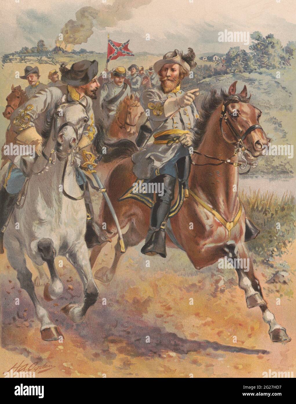 Painting of General JEB Stuart's raid around McClellan in June 1862. Stock Photo