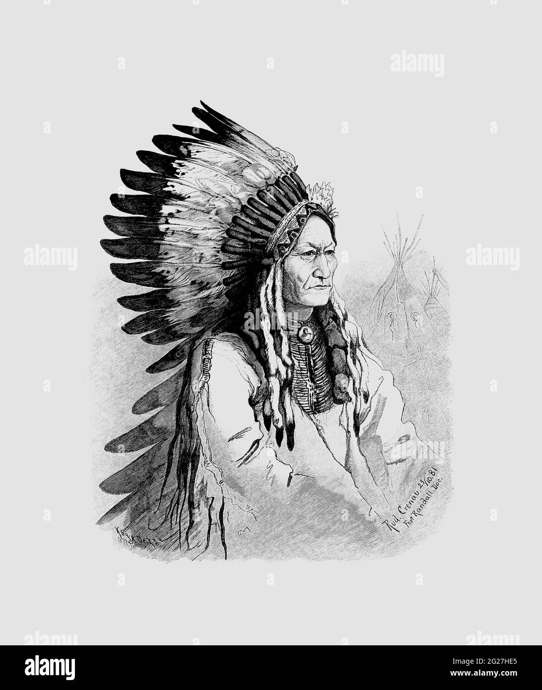 An illustration of the Native Indian Chief, Sitting Bull. Stock Photo
