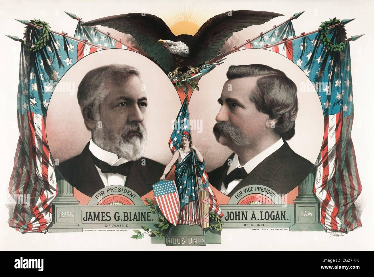 Two Republican candidates, James G. Blaine and John A. Logan. Stock Photo