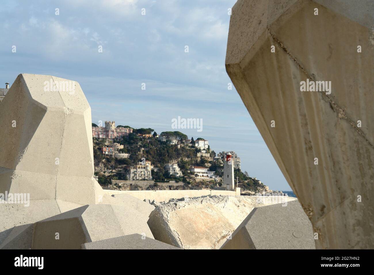Protective blocks of the pier of the port of Nice Stock Photo