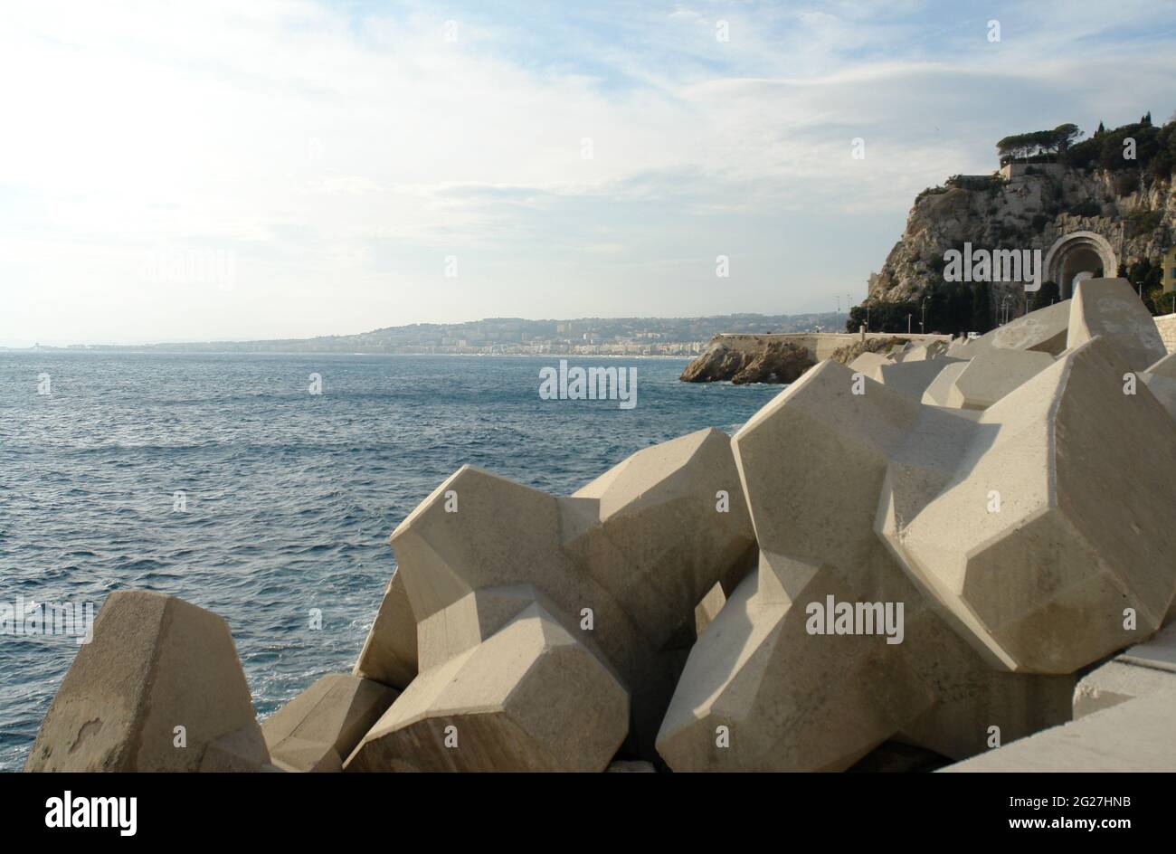 Protective blocks of the pier of the port of Nice Stock Photo