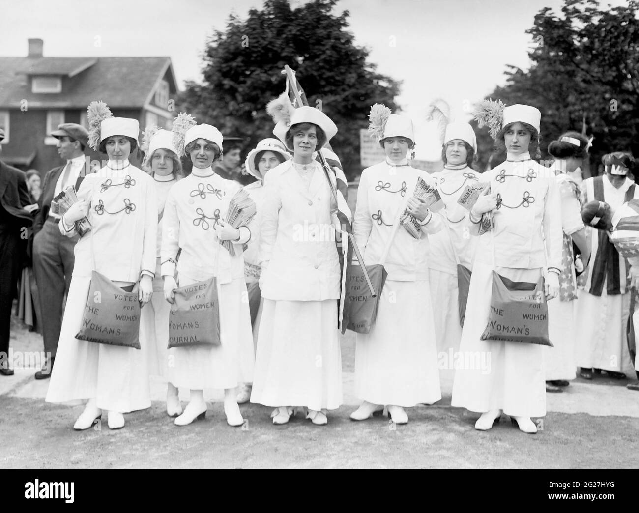Elisabeth Freeman, along with her band of news girls of the Womenâ€™s Suffrage Movement. Stock Photo
