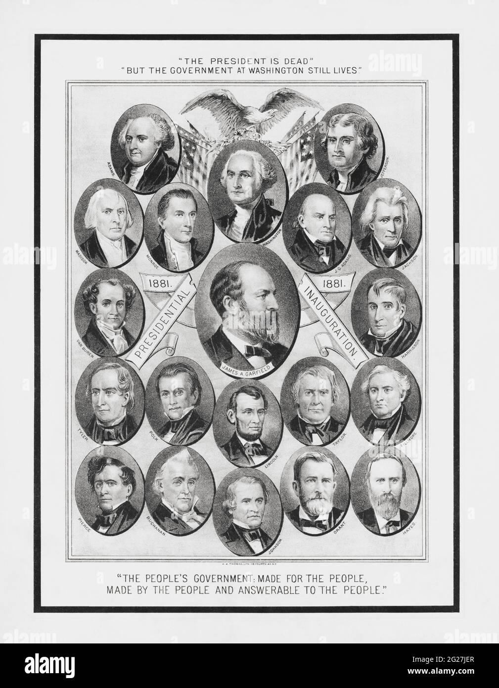 Presidential history print of all U.S. Presidents starting from George Washington till James Garfield. Stock Photo